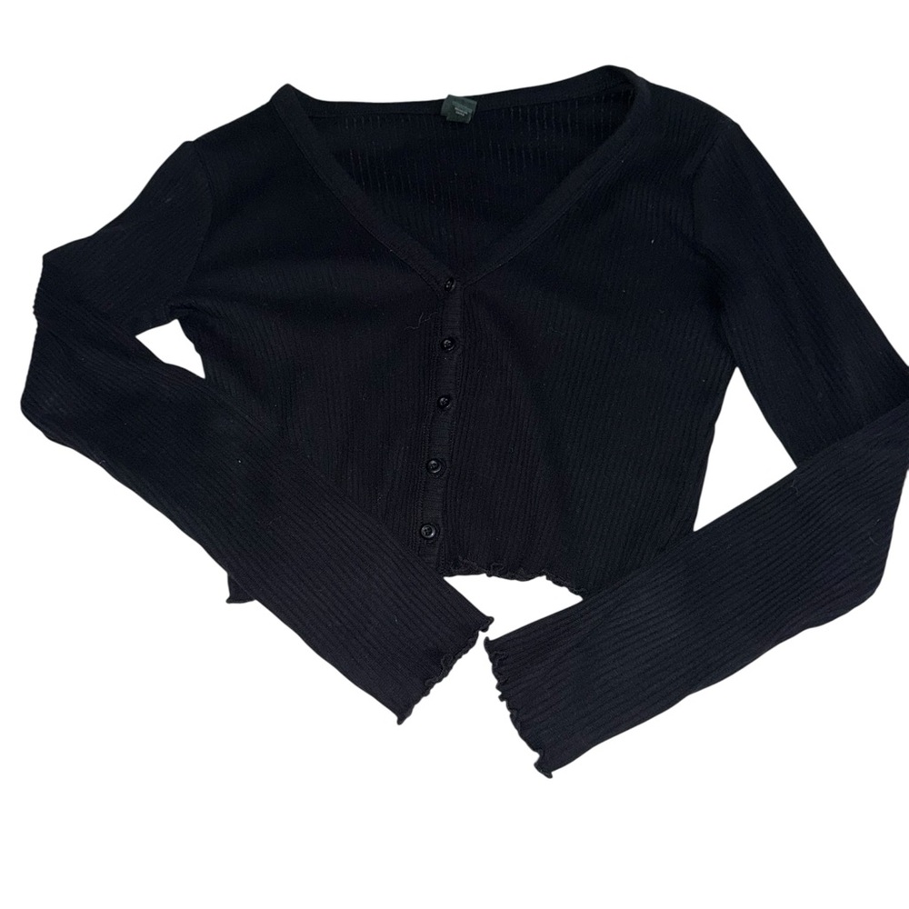 Wild Fable Black Ribbed Button-Up Crop Sweater Size Small